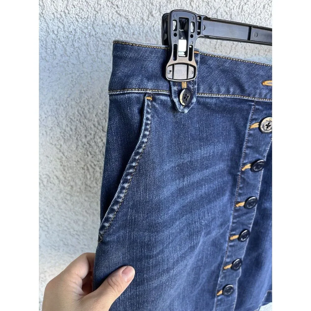Talbots Denim Nautical Button Skirt - Size 8P - Dark Blue wash Blue